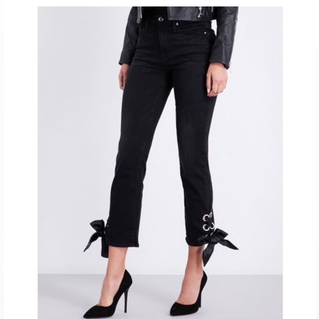 Good American Straight Ankle Lace Up Black Jeans
